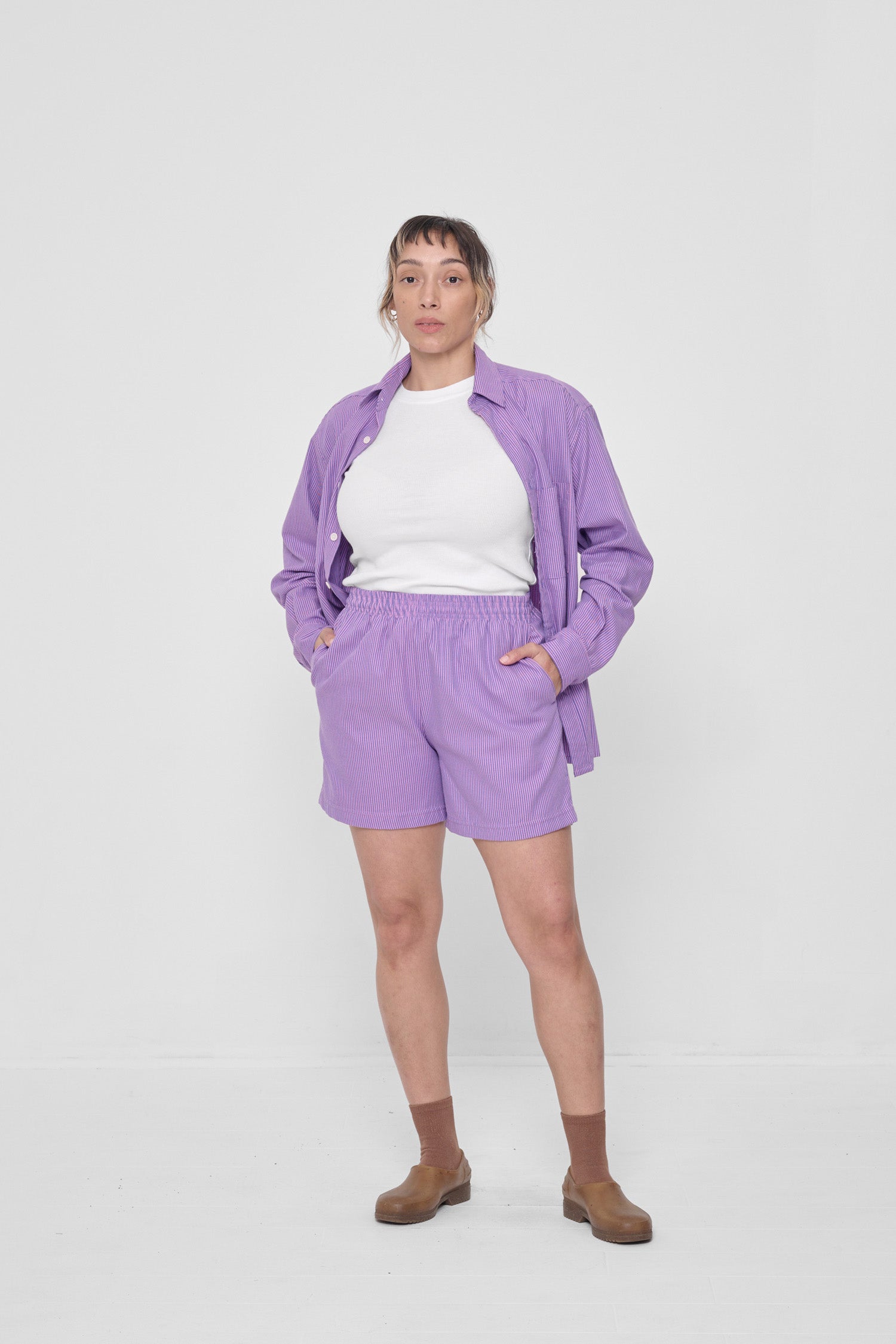 Styled with Pixie Stripe Button Up Shirt and Potting Soil Spring Socks.