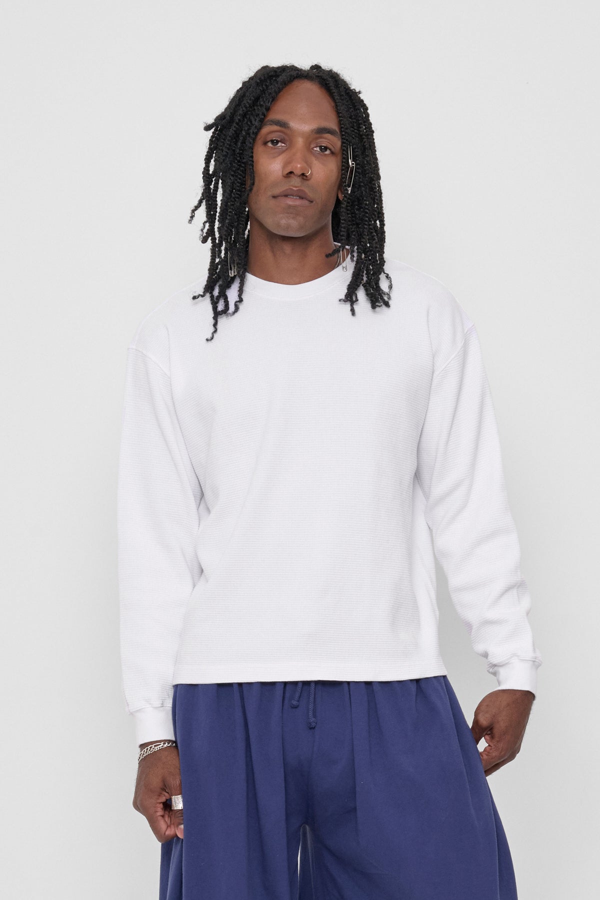 Thermal Trash Tee in White – front view on model