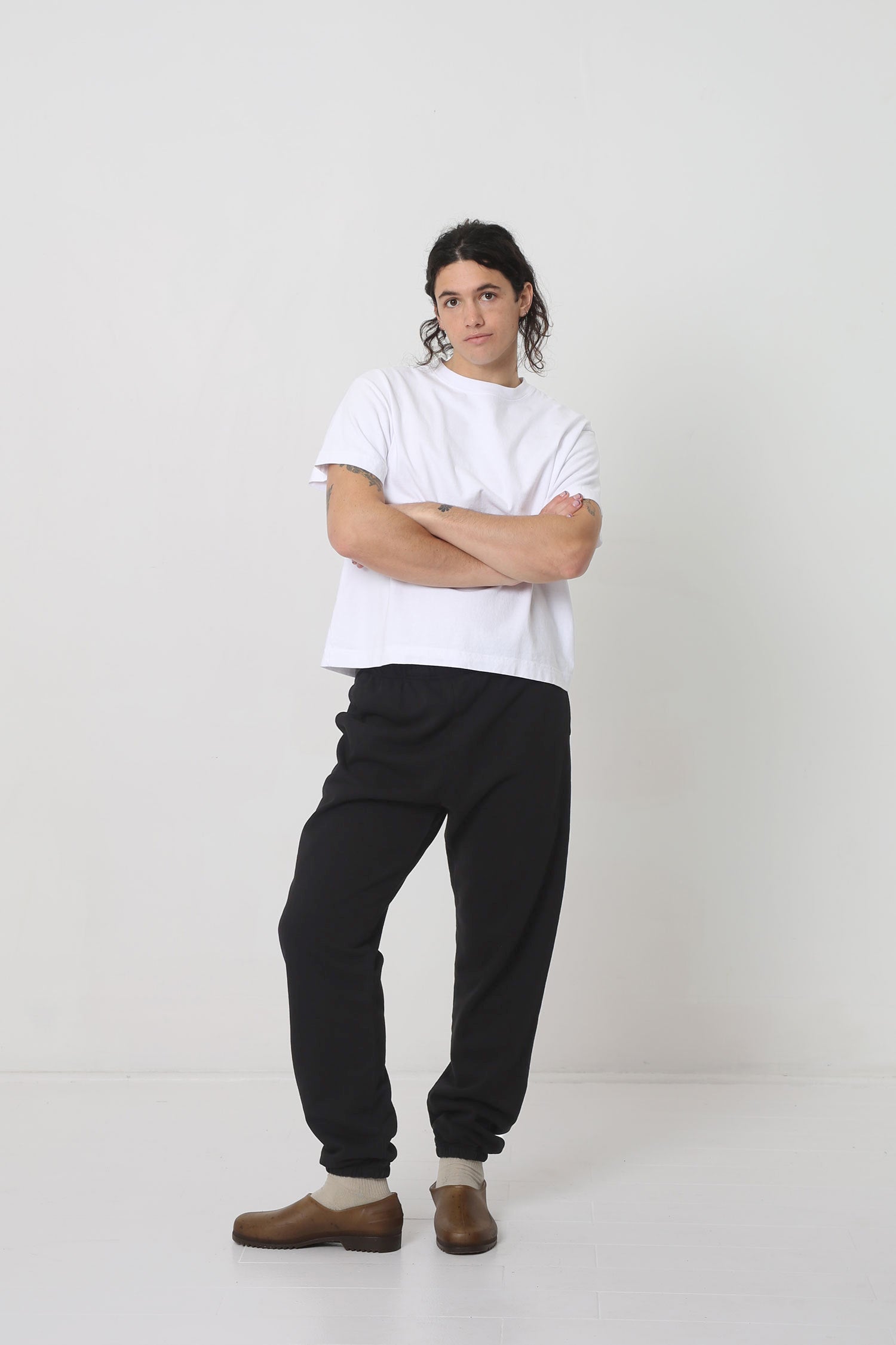 Styled with a White Heavyweight Boxier Trash Tee and Plasticana Gardana Clogs