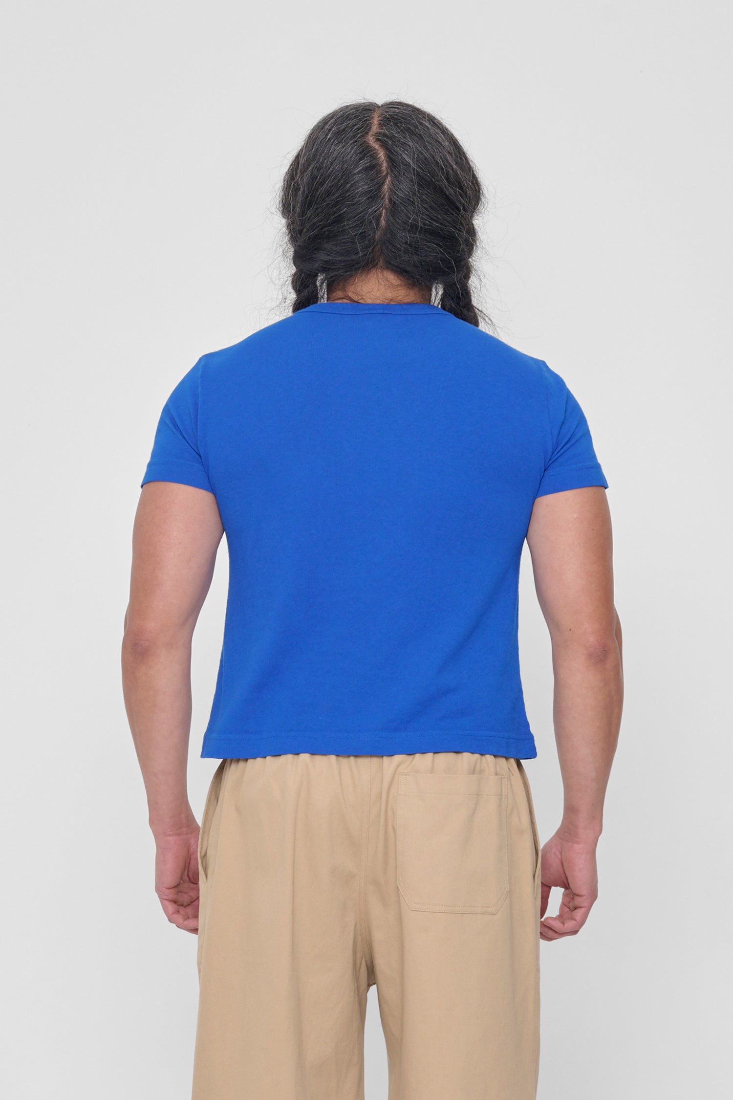 Back view: fitted across upper back with some ease at lower back.