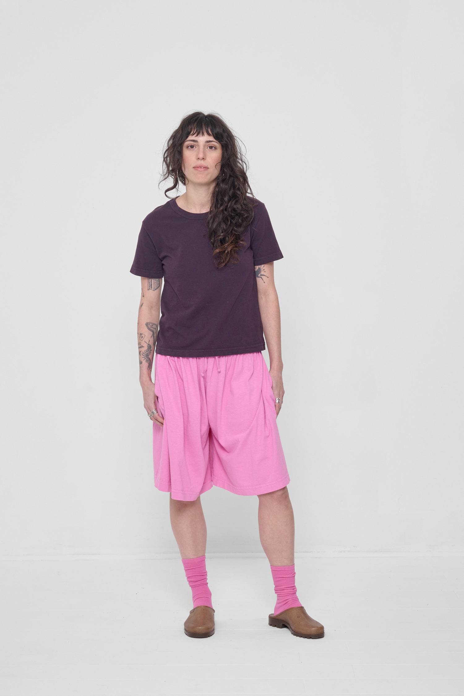 Styled with Pixie Long Tubular Shorts, Squishy Socks, and Plasticana mules. 