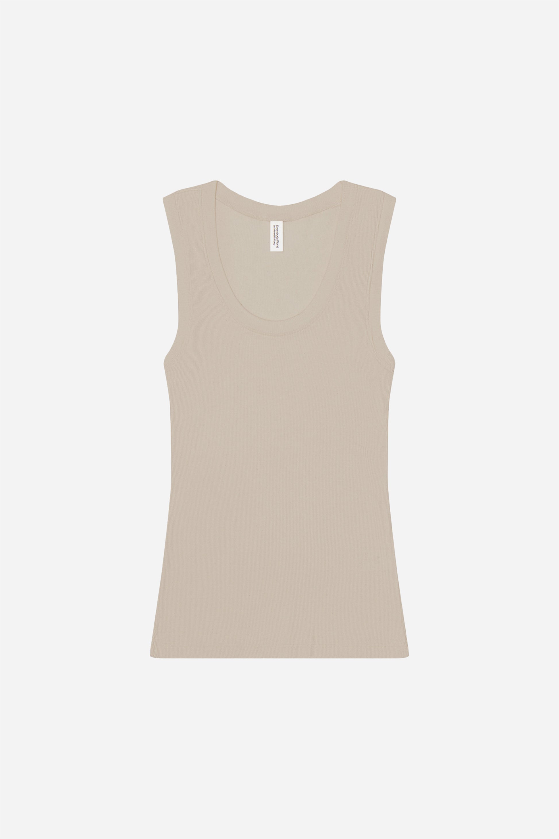 Flat lay of The Tank in Oat, front view with scoop neck