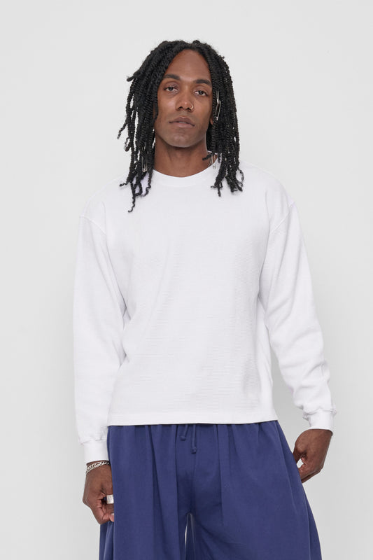 Thermal Trash Tee in White – front view on model