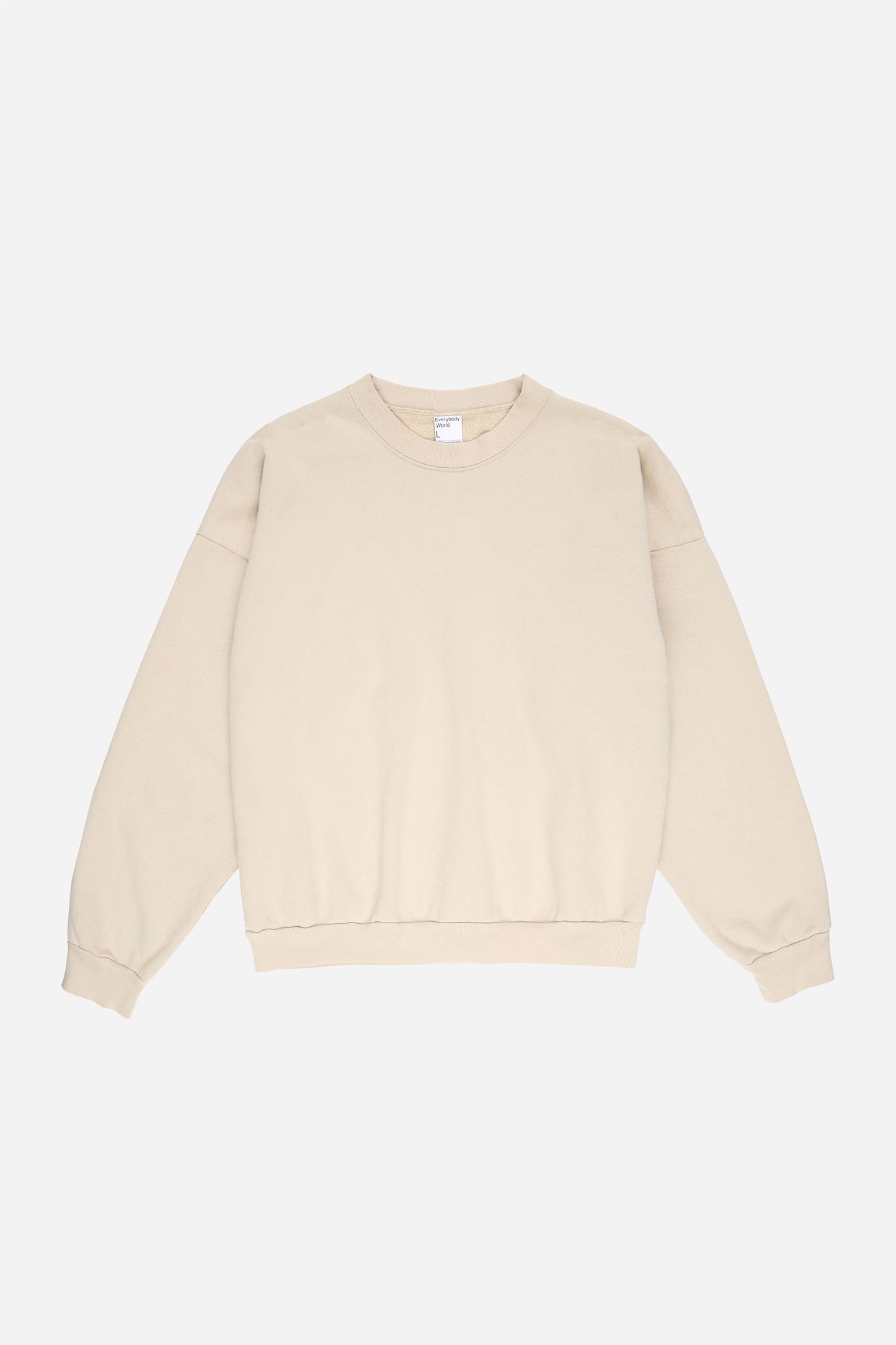Flat lay front view of beige Oat Trash Crewneck.