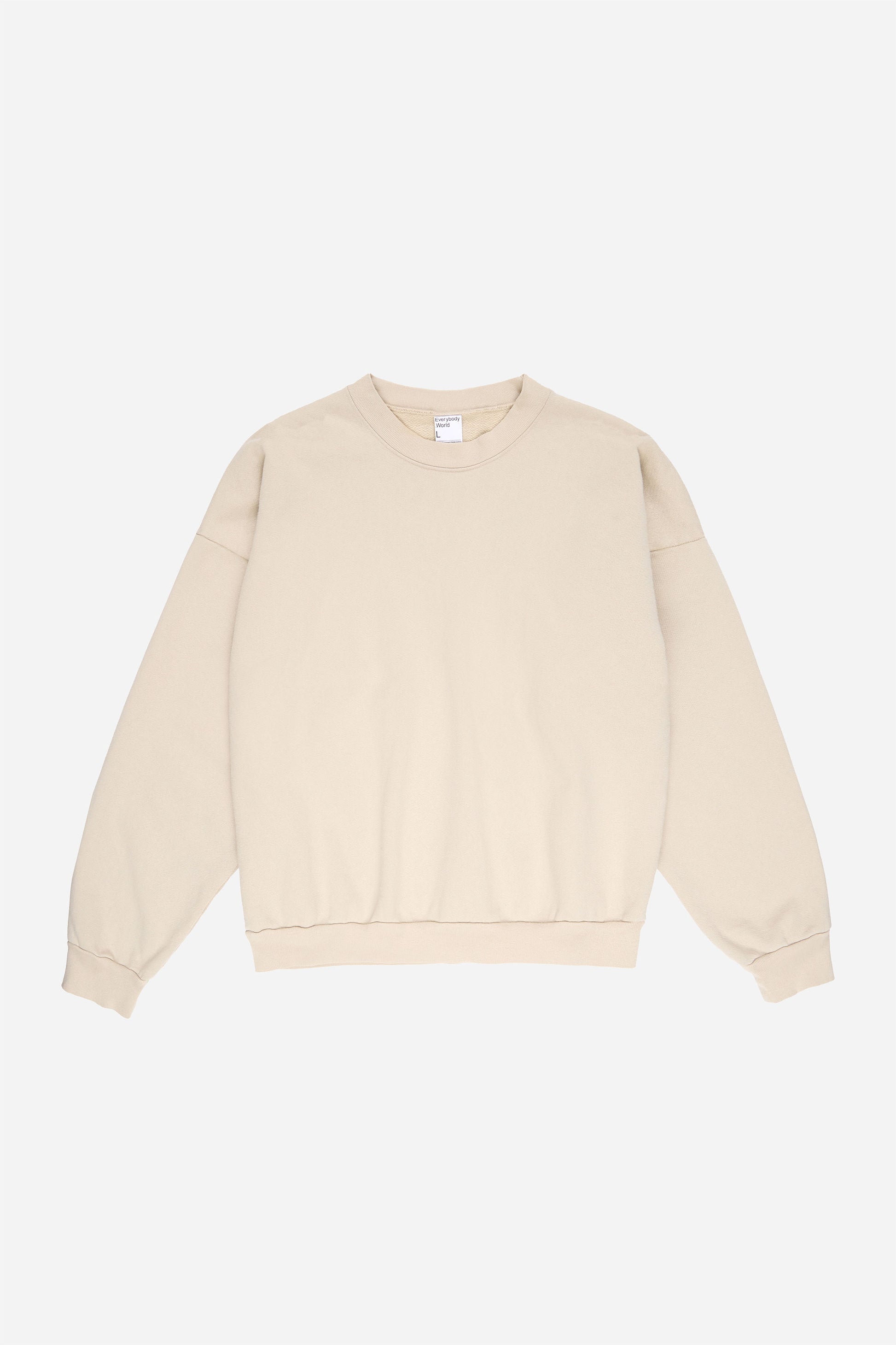 Flat lay front view of beige Oat Trash Crewneck.