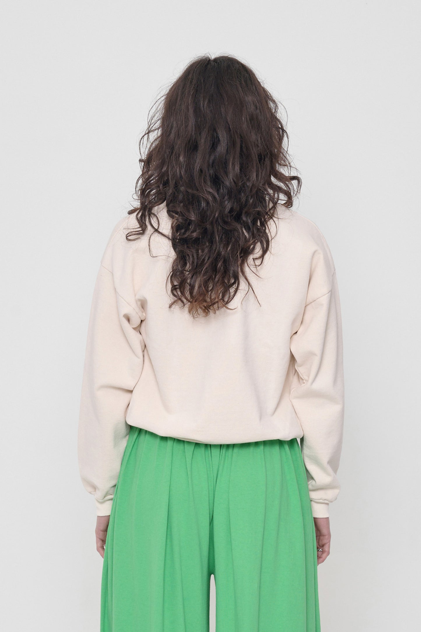 Back view: Relaxed throughout until the rib hem and cuffs.