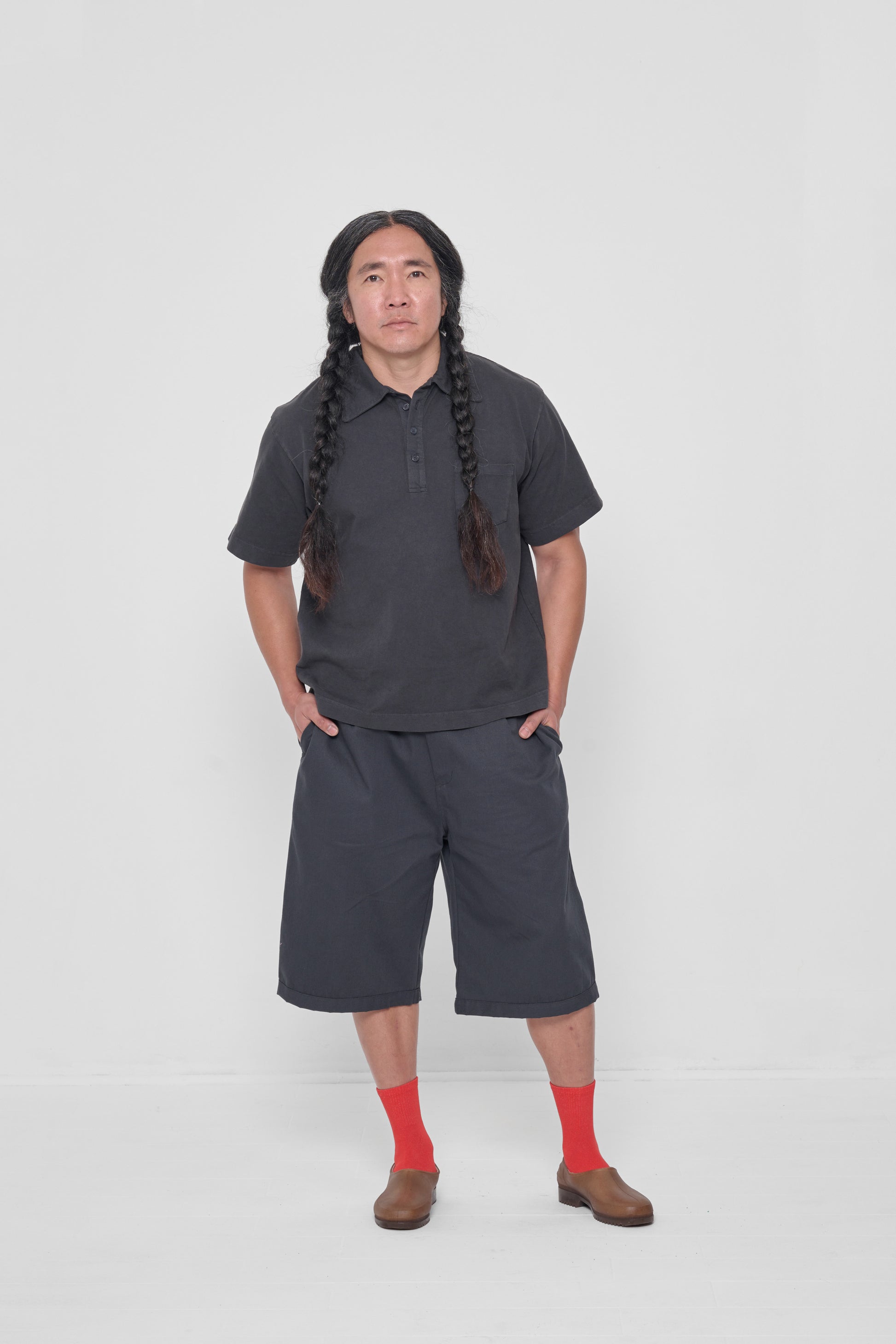 Styled with Slate Bermuda Shorts and Lava Squishy Socks. 