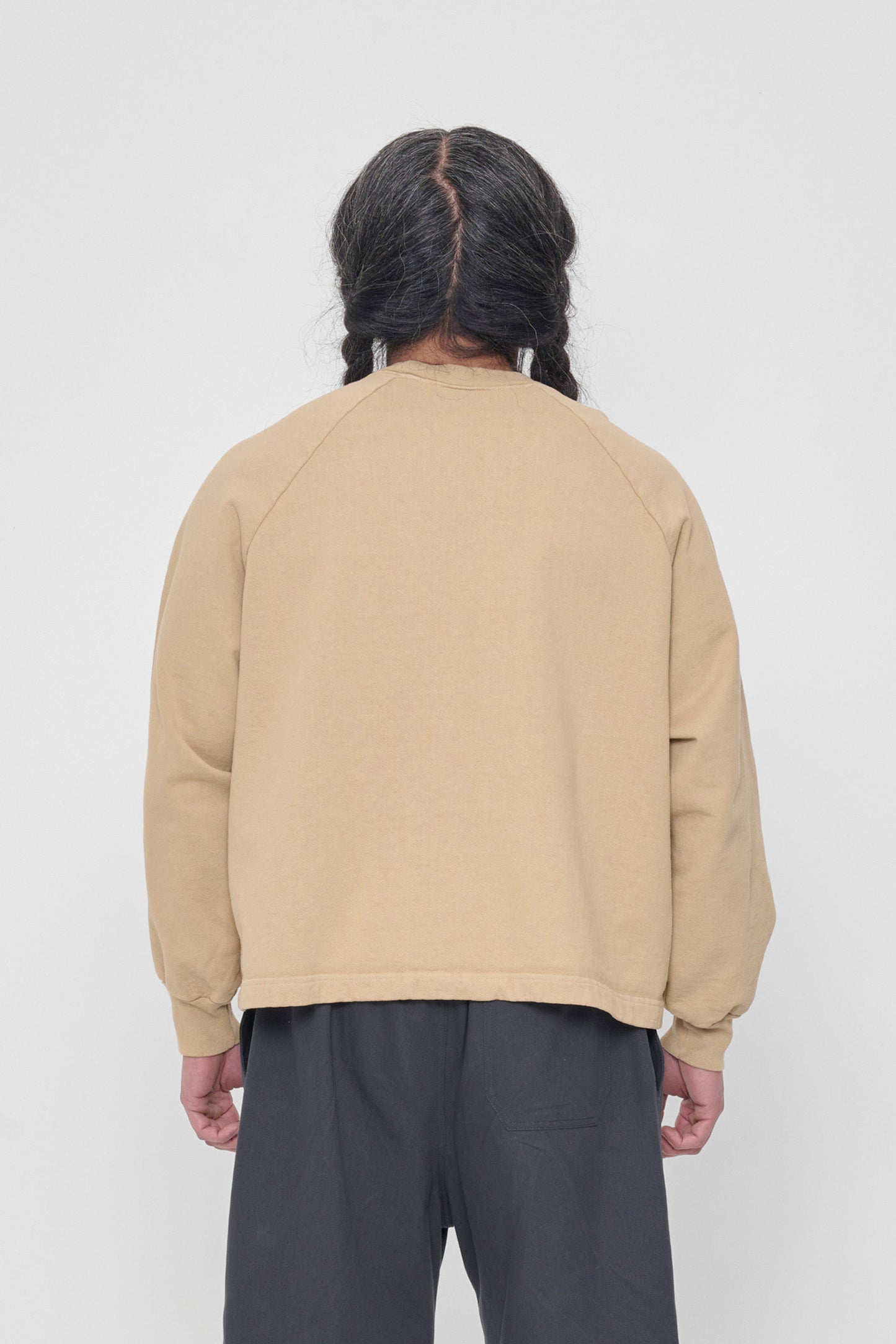 Back view: Relaxed throughout except for the rib cuffs.