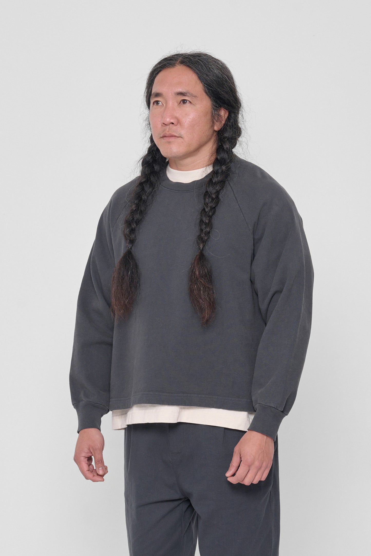 3/4 front view showcasing sleeve's relaxed fit.