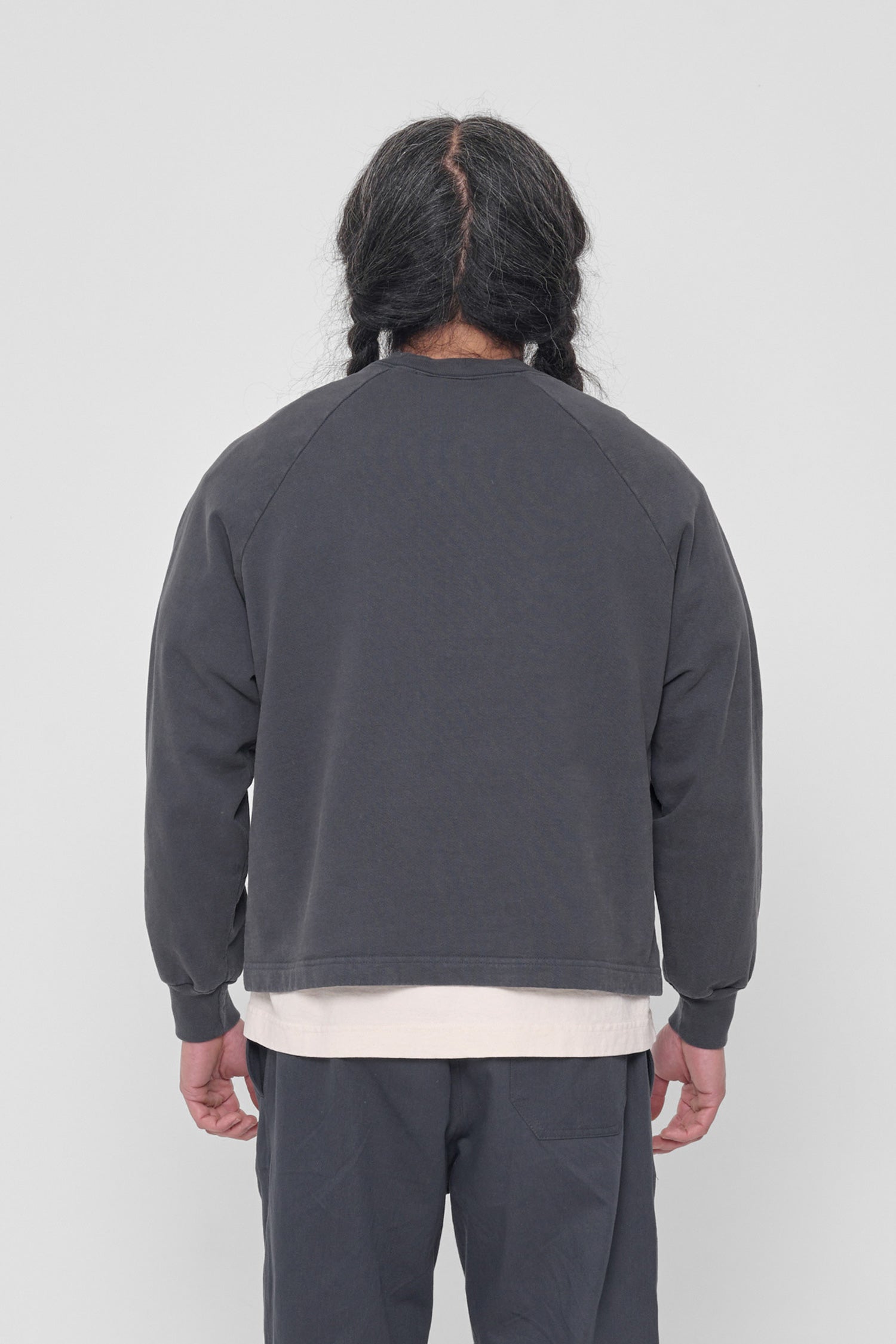 Back view: Relaxed throughout except for the rib cuffs.