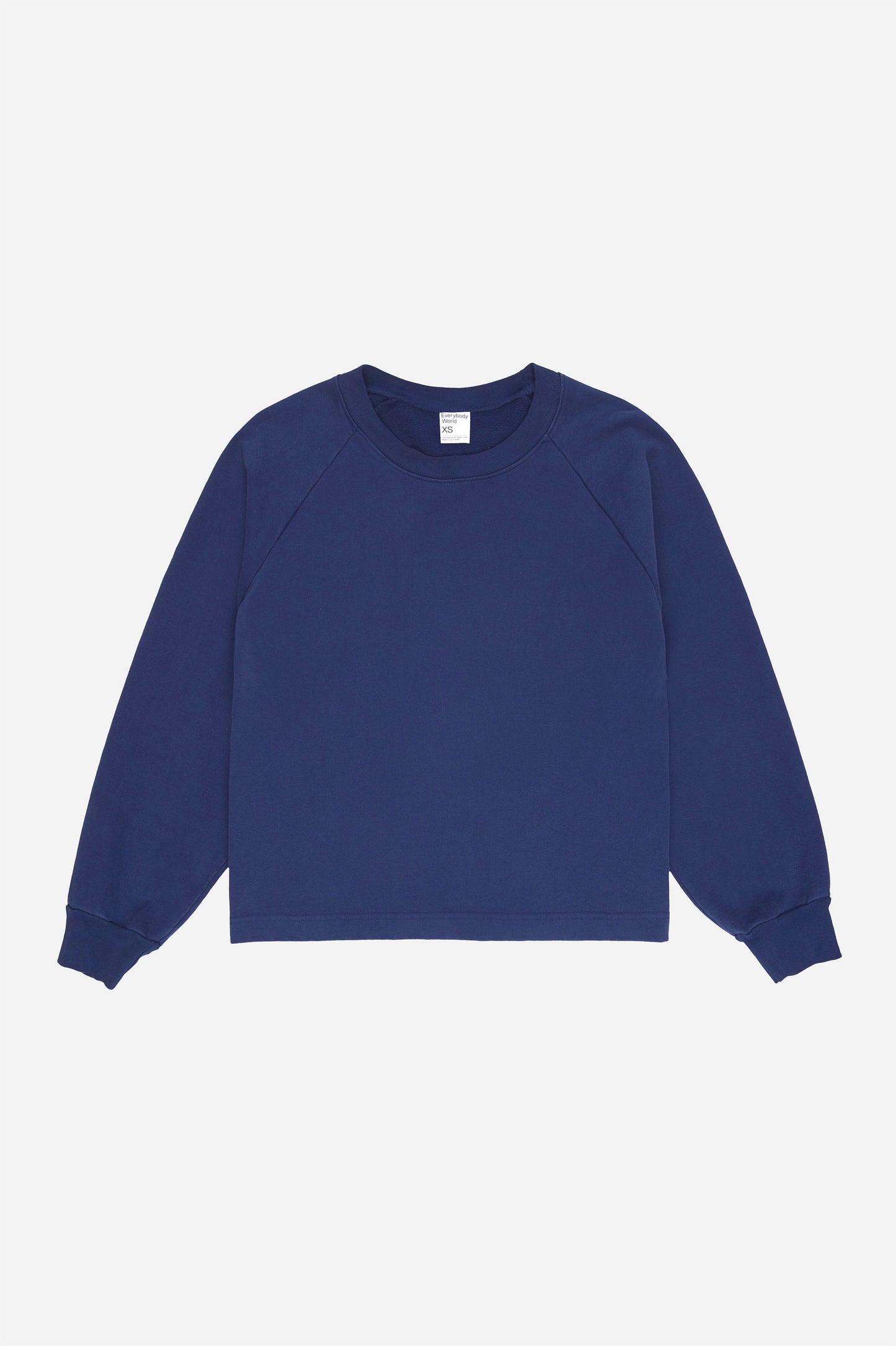 Flat lay front view of Washed Navy Trash Raglan.