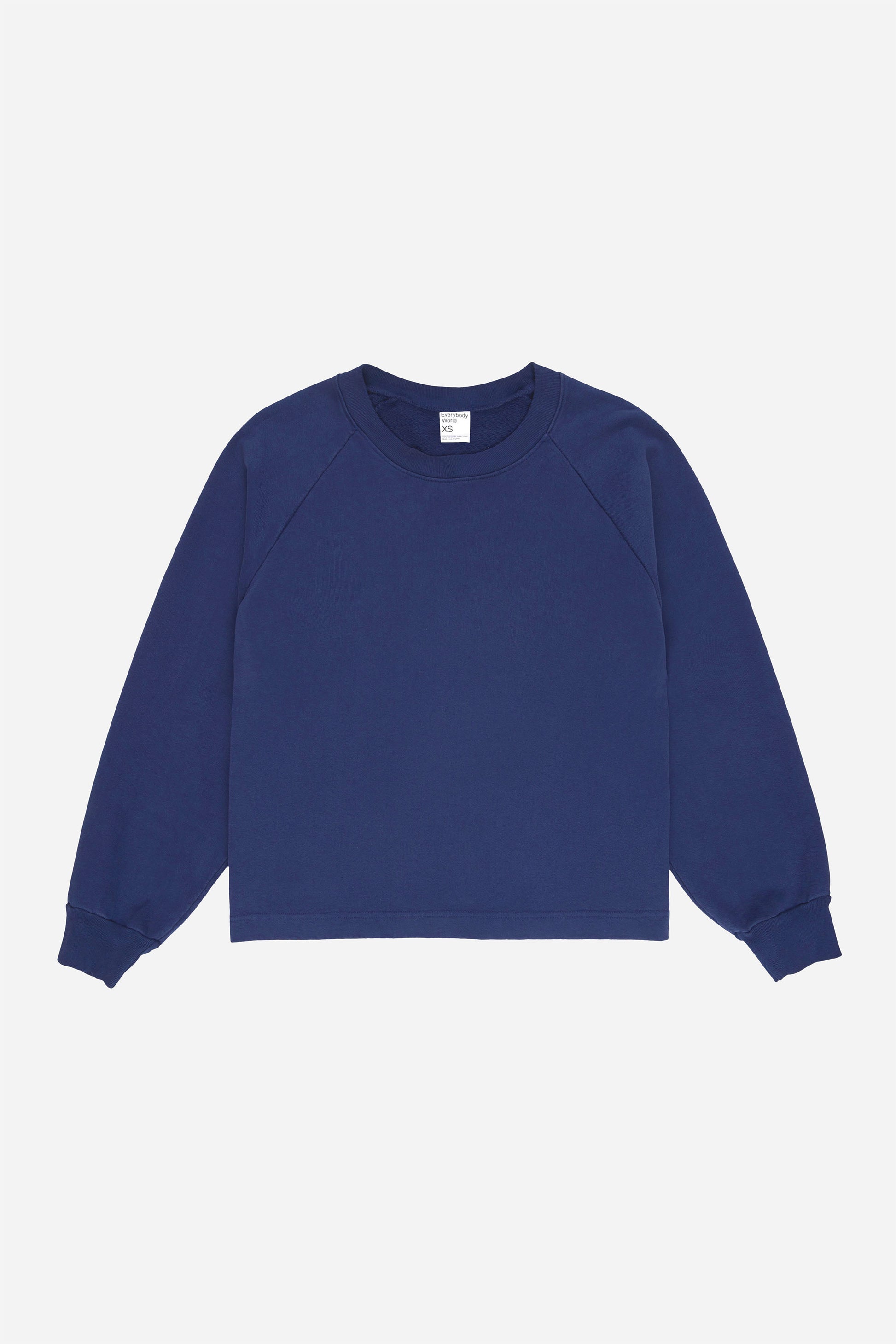 Flat lay front view of Washed Navy Trash Raglan.