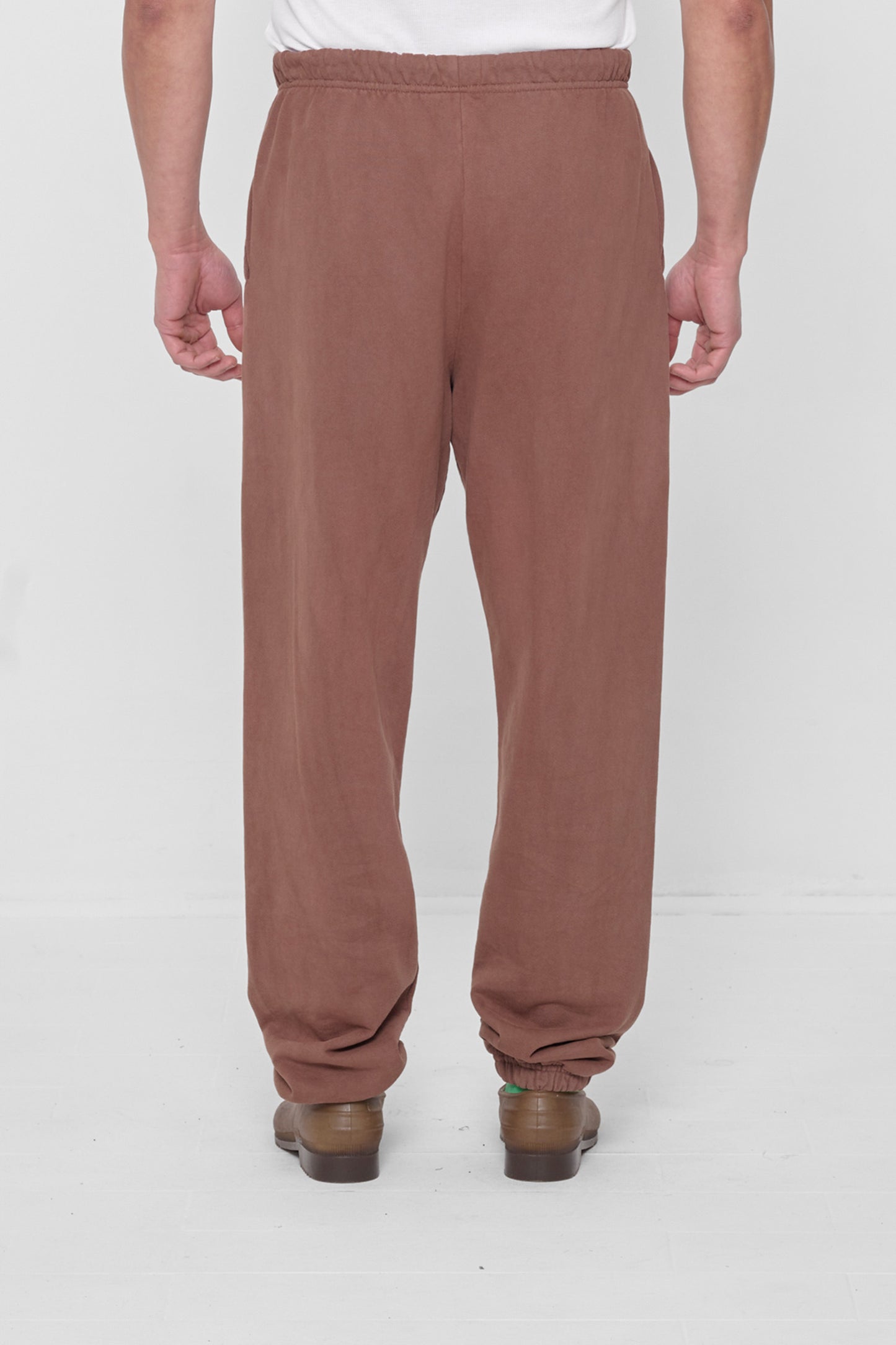 Back view: relaxed fit throughout, except for elastic waistband and cuffs.