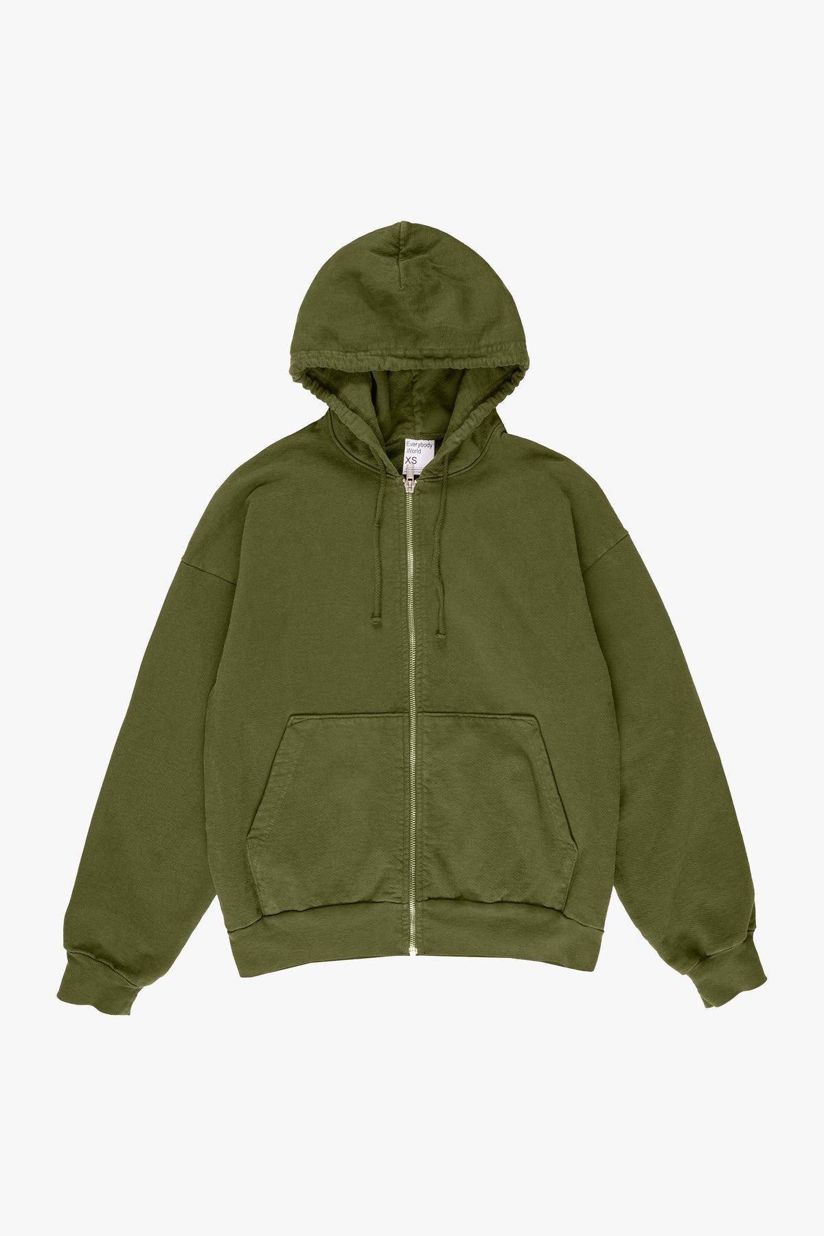 Trash Zip Up Hoodie in Olive – flat lay, no model