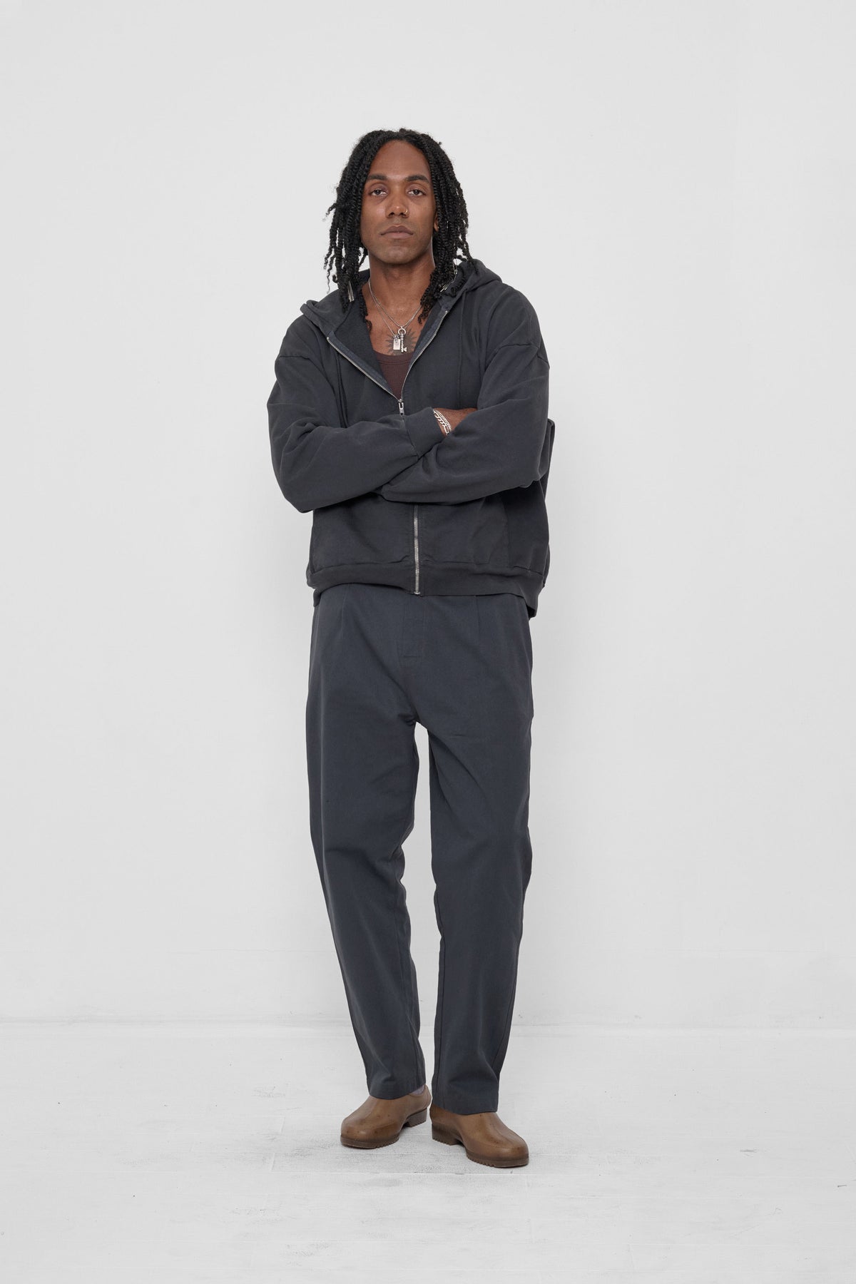Trash Zip Up Hoodie in Slate – flat lay, no model