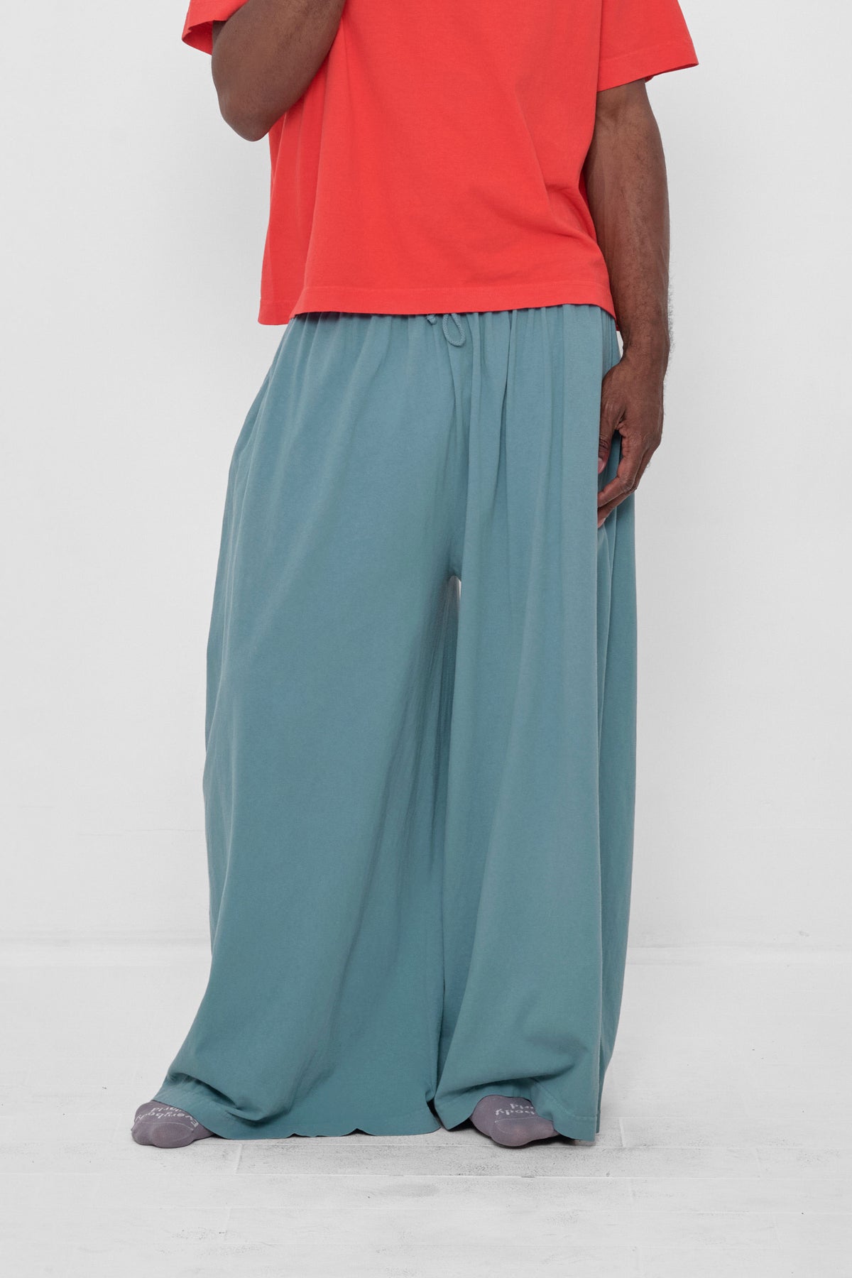 Tubular Pants in Oyster – front view on model