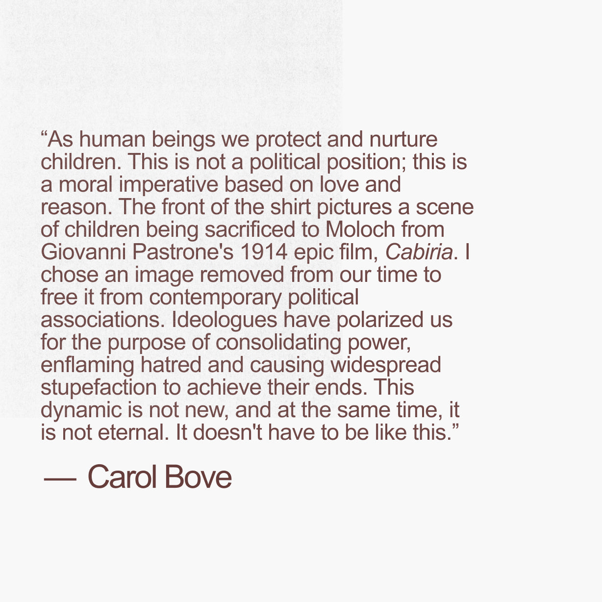 Carol Bove’s artist statement references Giovanni Pastrone’s 1914 film Cabiria to explore how fear and ideology are used to consolidate power.