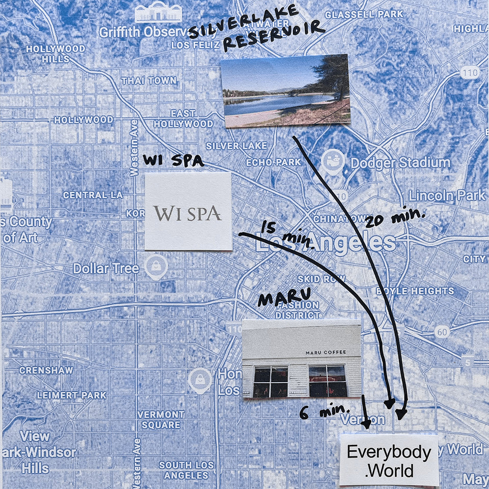 Map of Los Angeles with locations marked and distances indicated
